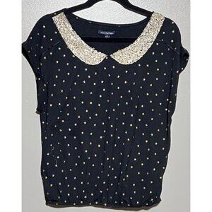 American Eagle Size Medium‎ Gold Star and Sequin Collar short sleeve shirt Black